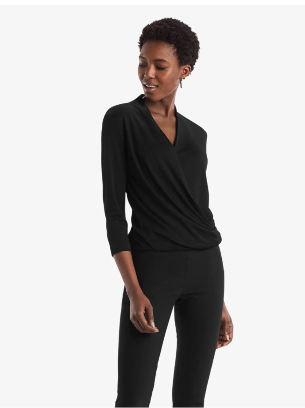 MM.LaFleur Black The Deneuve Wrap-Front 3/4 Sleeve Blouse